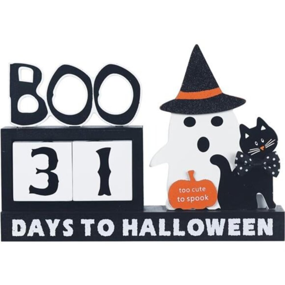 Wood Halloween‎ Countdown Calendar with Ghost Ornaments & Boo Sign, Room Decor